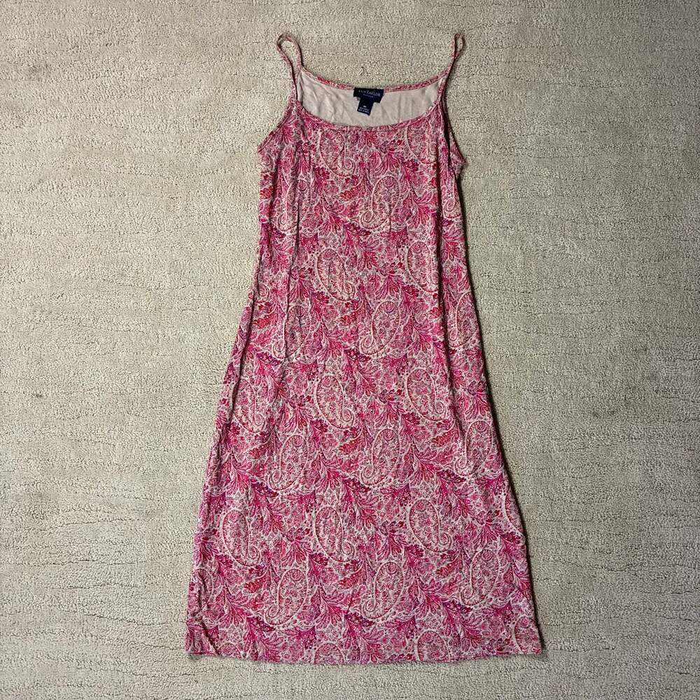 Y2K Ann Taylor Rayon Slinky Pink Paisley Mini Dress Women 8P Boho Indie Sleaze